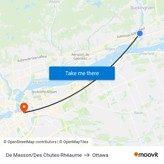De Masson/Des Chutes-Rhéaume to Ottawa map