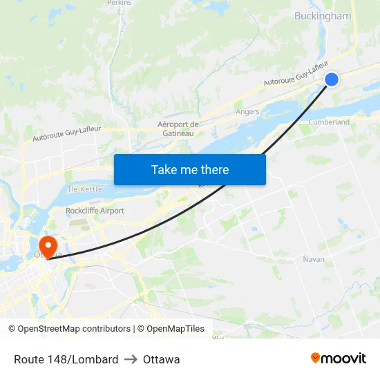 Route 148/Lombard to Ottawa map