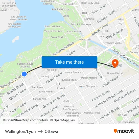 Wellington/Lyon to Ottawa map