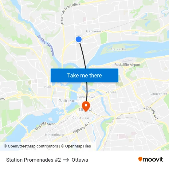 Station Promenades #2 to Ottawa map