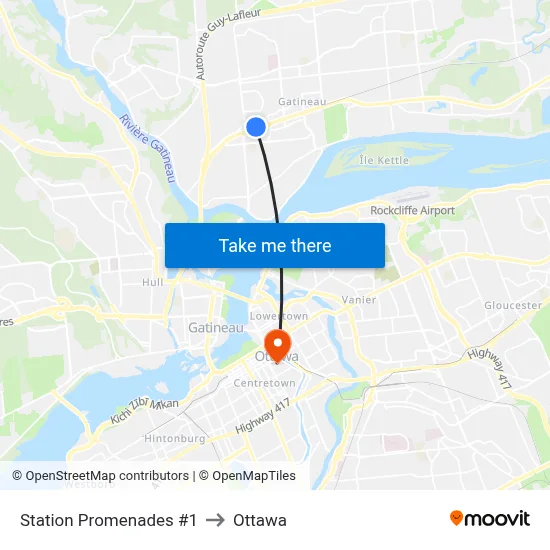 Station Promenades #1 to Ottawa map