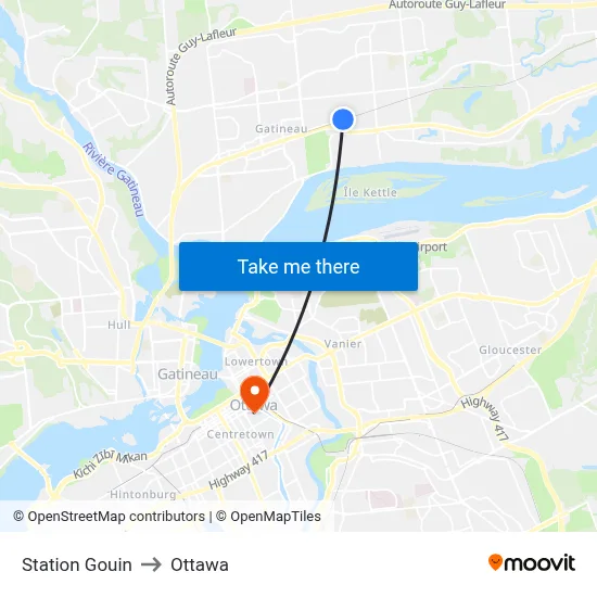 Station Gouin to Ottawa map