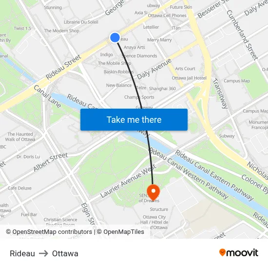 Rideau to Ottawa map