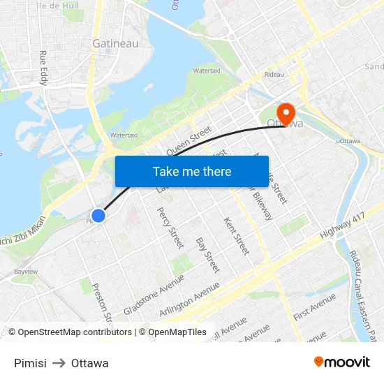 Pimisi to Ottawa map