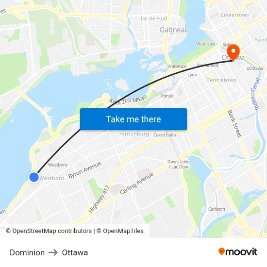 Dominion to Ottawa map