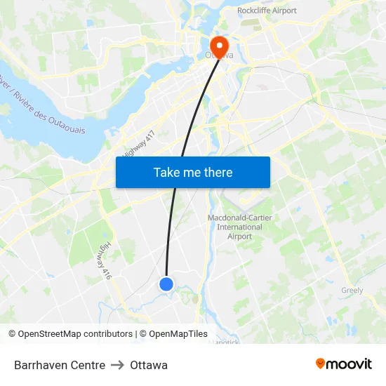 Barrhaven Centre to Ottawa map