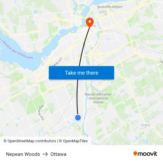 Nepean Woods to Ottawa map