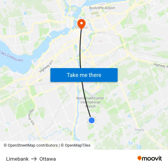 Limebank to Ottawa map