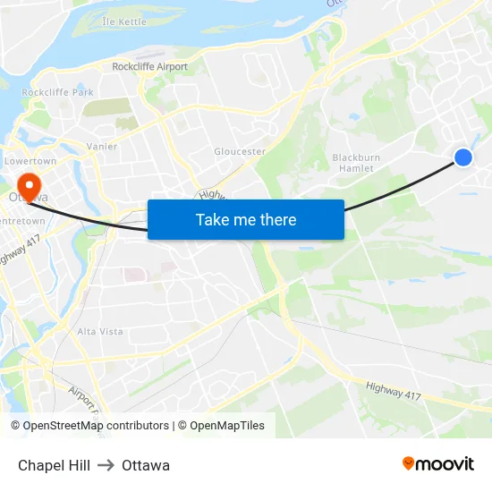 Chapel Hill to Ottawa map