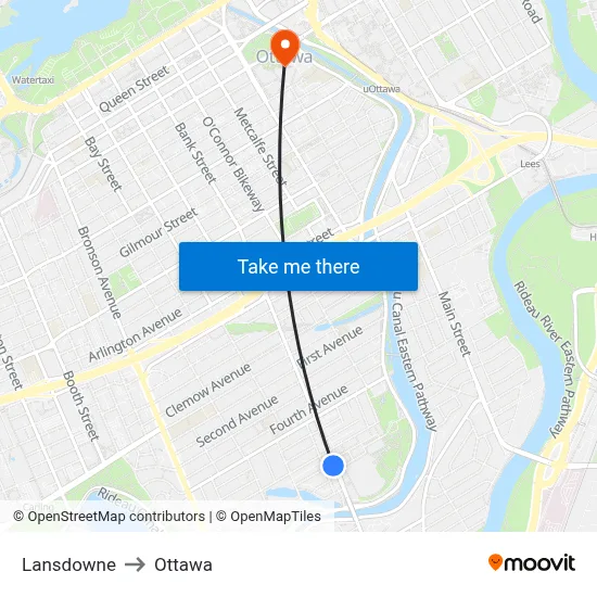 Lansdowne to Ottawa map