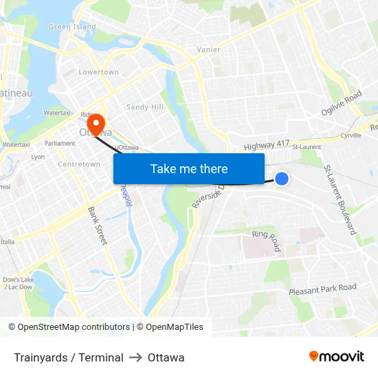 Trainyards / Terminal to Ottawa map