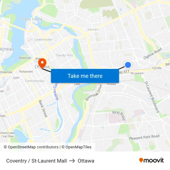 Coventry / St-Laurent Mall to Ottawa map