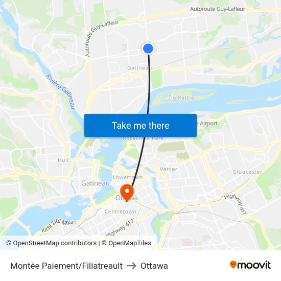Montée Paiement/Filiatreault to Ottawa map