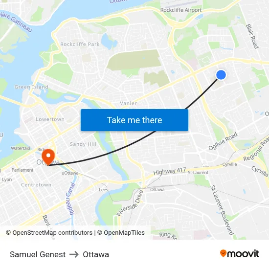 Samuel Genest to Ottawa map