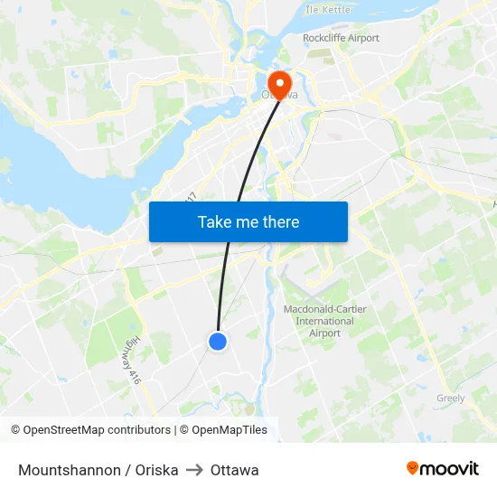 Mountshannon / Oriska to Ottawa map