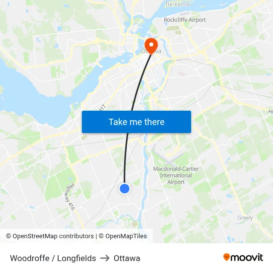 Woodroffe / Longfields to Ottawa map