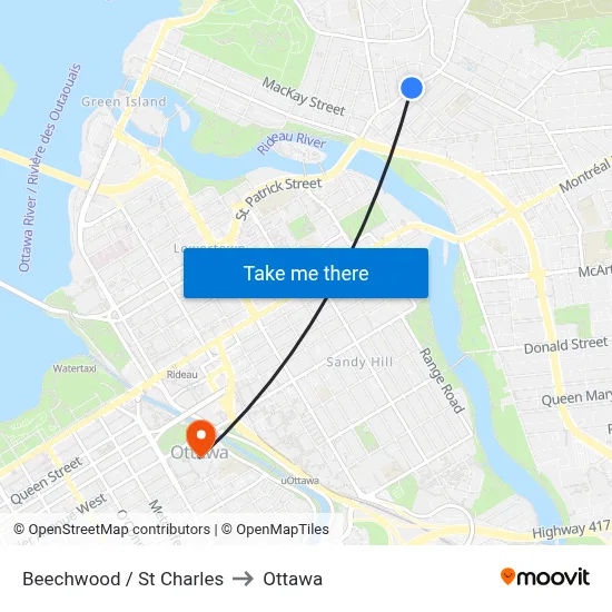 Beechwood / St Charles to Ottawa map