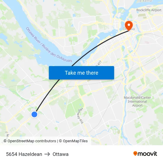 5654 Hazeldean to Ottawa map