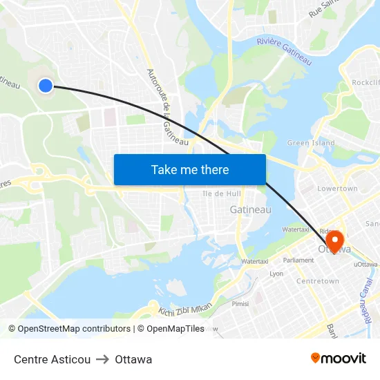 Centre Asticou to Ottawa map