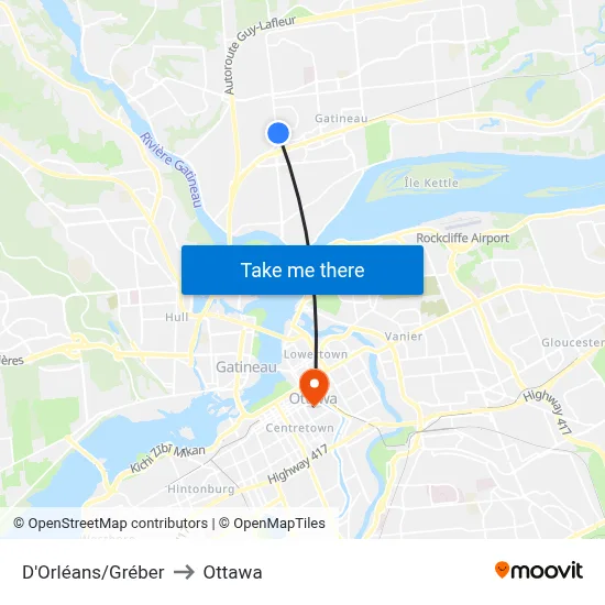 D'Orléans/Gréber to Ottawa map