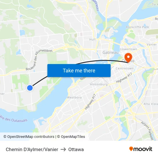 Chemin D'Aylmer/Vanier to Ottawa map