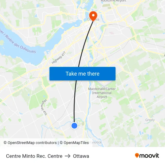 Centre Minto Rec. Centre to Ottawa map