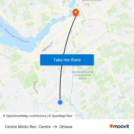 Centre Minto Rec. Centre to Ottawa map