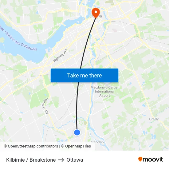 Kilbirnie / Breakstone to Ottawa map