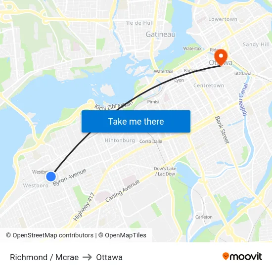 Richmond / Mcrae to Ottawa map