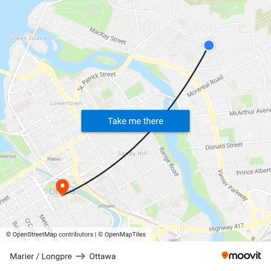 Marier / Longpre to Ottawa map