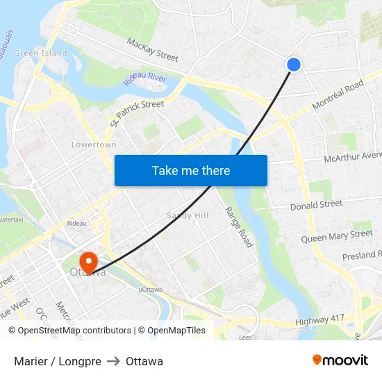 Marier / Longpre to Ottawa map