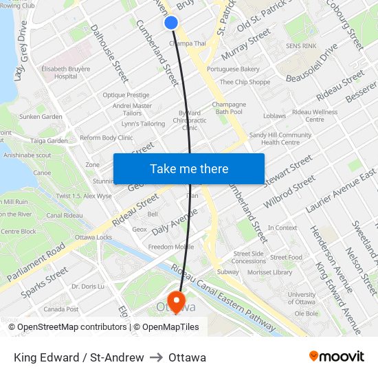 King Edward / St-Andrew to Ottawa map