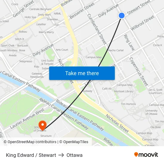 King Edward / Stewart to Ottawa map