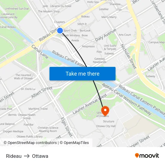 Rideau to Ottawa map