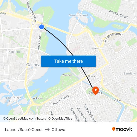Laurier/Sacré-Coeur to Ottawa map