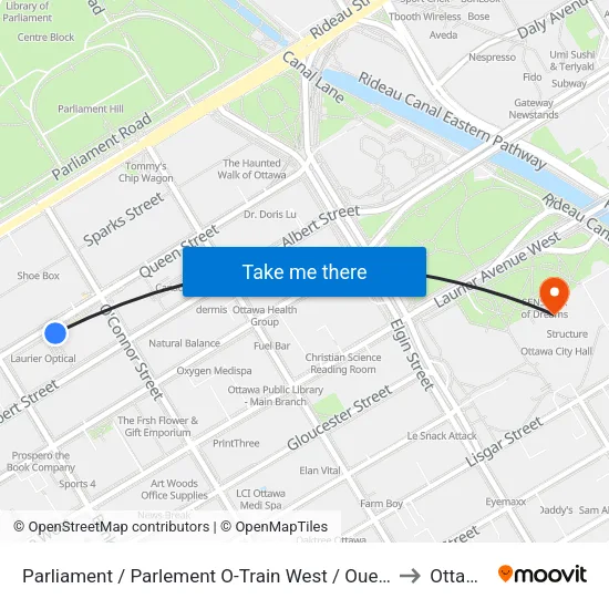 Parliament / Parlement O-Train West / Ouest to Ottawa map