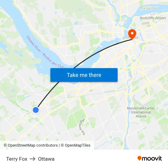 Terry Fox to Ottawa map