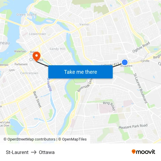 St-Laurent to Ottawa map
