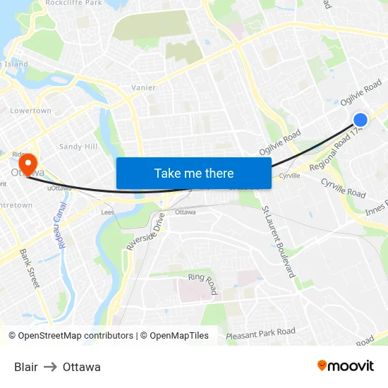 Blair to Ottawa map