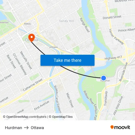 Hurdman to Ottawa map