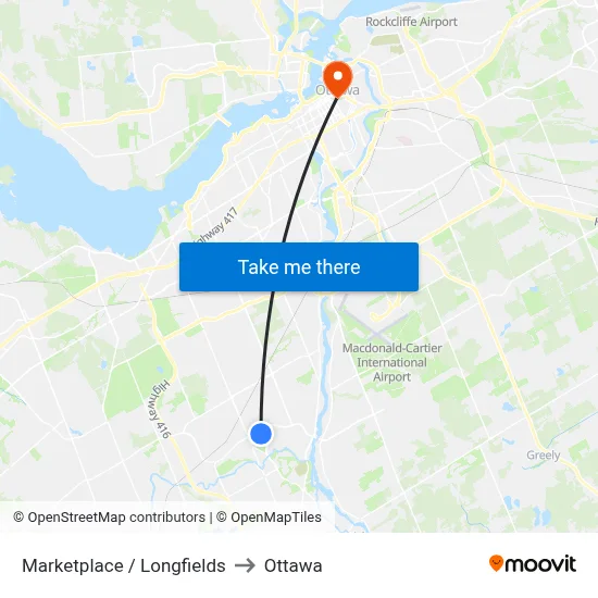 Marketplace / Longfields to Ottawa map
