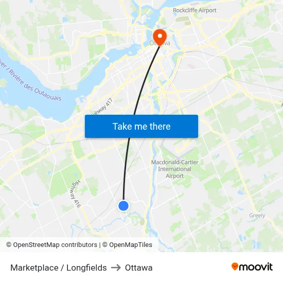 Marketplace / Longfields to Ottawa map