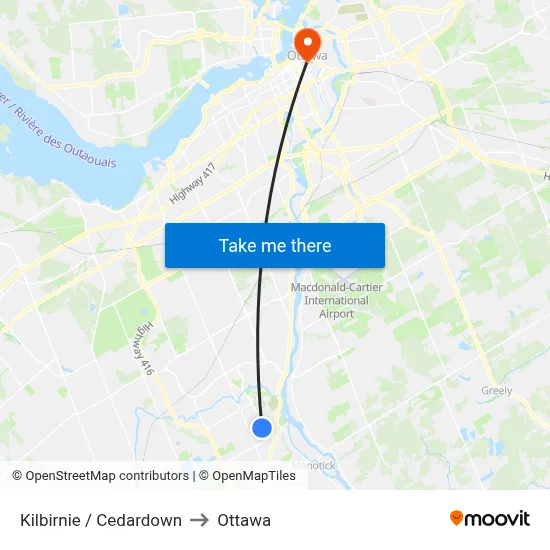 Kilbirnie / Cedardown to Ottawa map