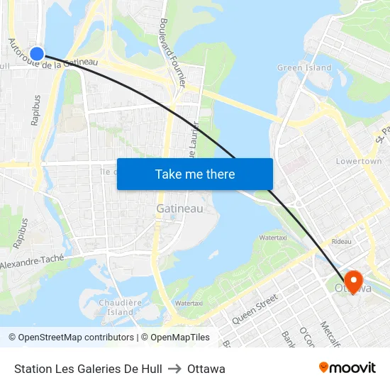 Station Les Galeries De Hull to Ottawa map