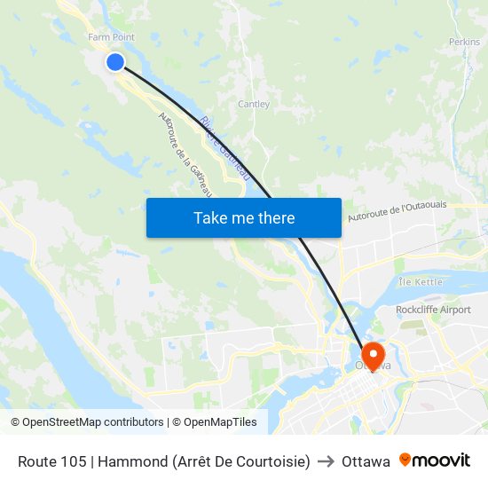 Route 105 | Hammond (Arrêt De Courtoisie) to Ottawa map
