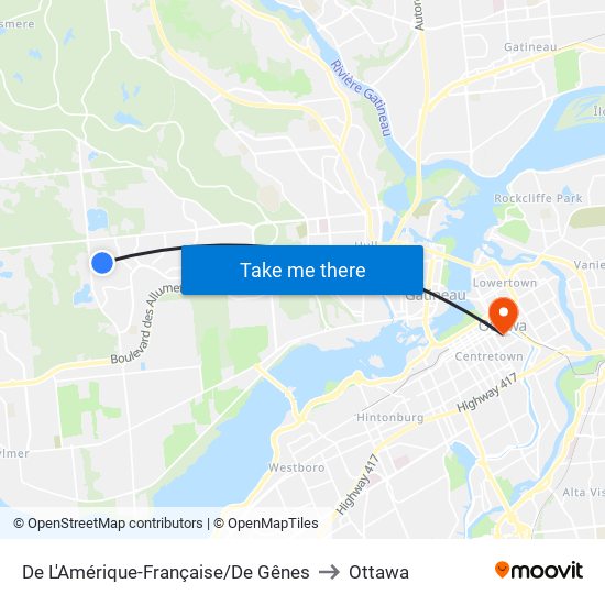 De L'Amérique-Française/De Gênes to Ottawa map