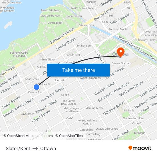 Slater/Kent to Ottawa map