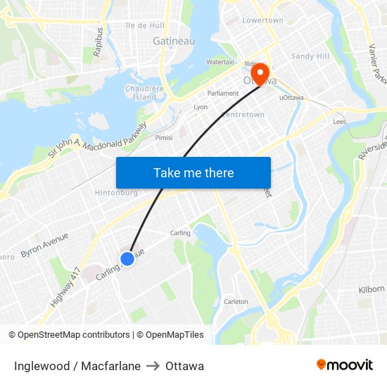 Inglewood / Macfarlane to Ottawa map