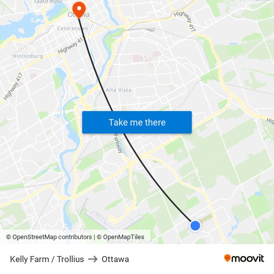 Kelly Farm / Trollius to Ottawa map