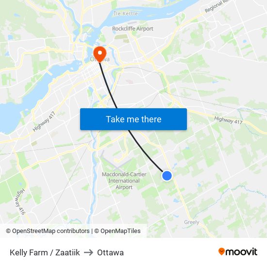 Kelly Farm / Zaatiik to Ottawa map